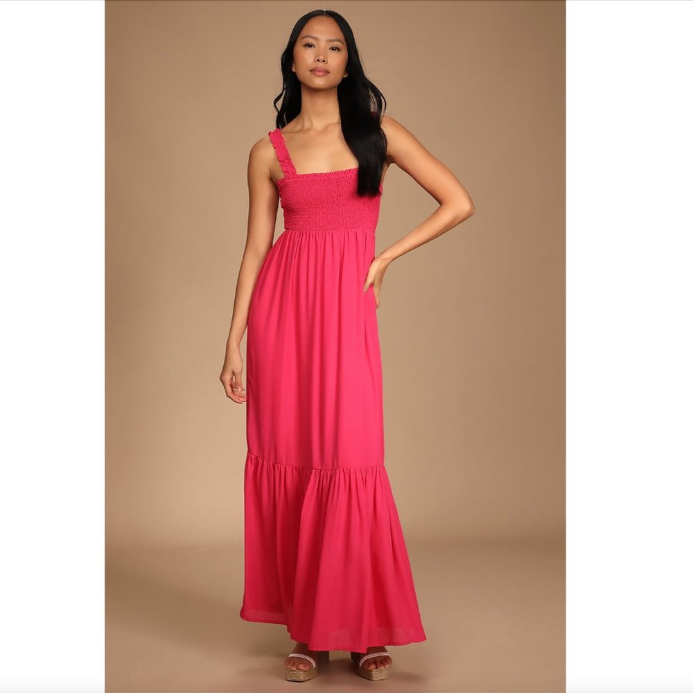 NWT Lulu's Hot Pink Tiered Maxi Dress Size M